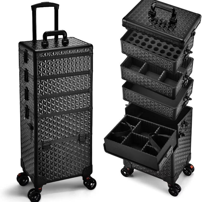 5 in 1 Makeup Train Case with Wheels Aluminum Rolling Trolley Case Cosmetic Organizer Professional Nail Case Travel Cart Trunk
5 in 1 Makeup Train Case with Wheels Aluminum Rolling Trolley Case Cosmetic Organizer Professional Nail Case Travel Cart Trunk