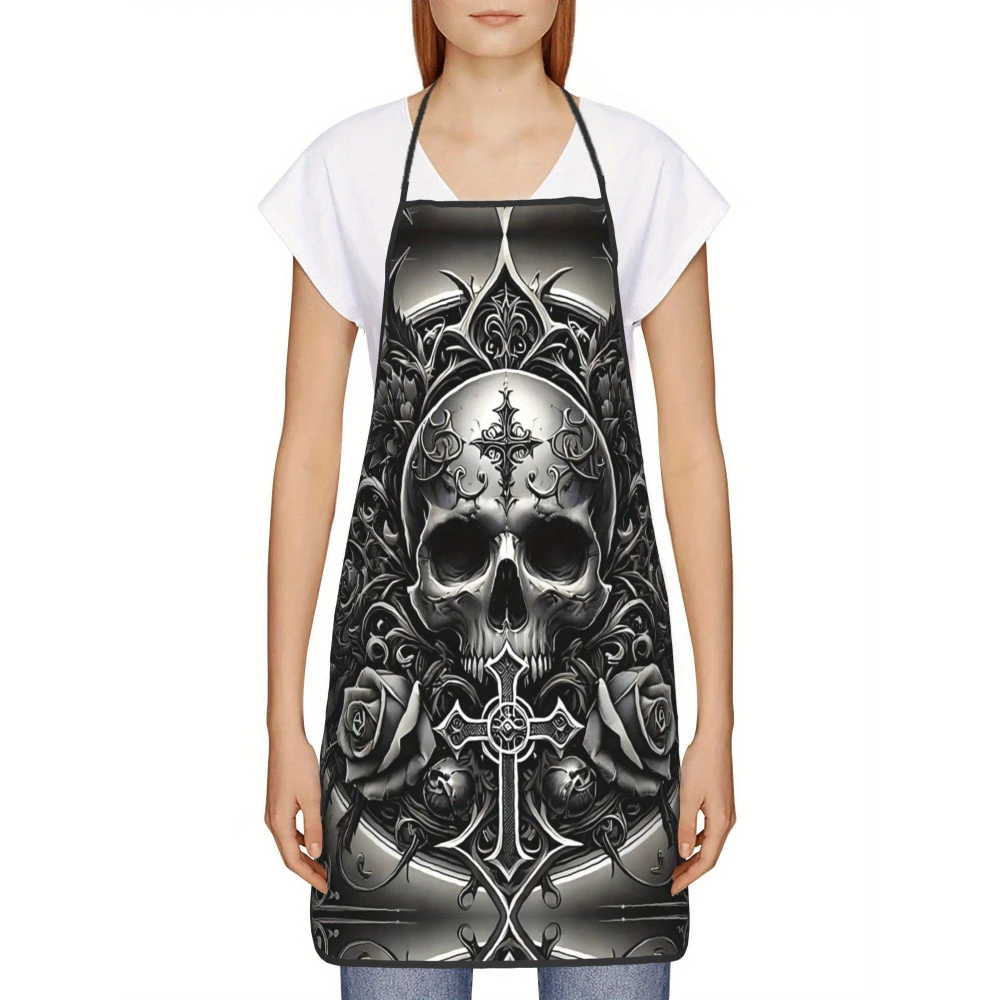 Готический фартук с принтом черепа и розы в винтажном стиле, кухонный фартук с полным покрытием для приготовления пищи, ресторанов, прочный на Хэллоуин 
Готический фартук с принтом черепа и розы в винтажном стиле, кухонный фартук с полным покрытием для приготовления пищи, ресторанов, прочный на Хэллоуин