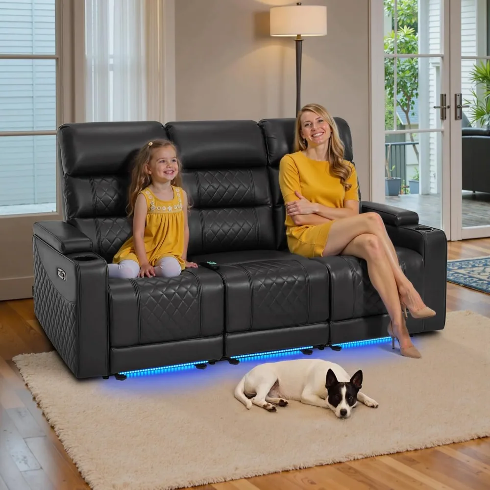 77.6" 3 Seats Power Reclining Sofa with Adjustable Headrest, with USB & Type C Port, LED Light & Armrest Storage (Black)
77.6" 3 Seats Power Reclining Sofa with Adjustable Headrest, with USB & Type C Port, LED Light & Armrest Storage (Black)