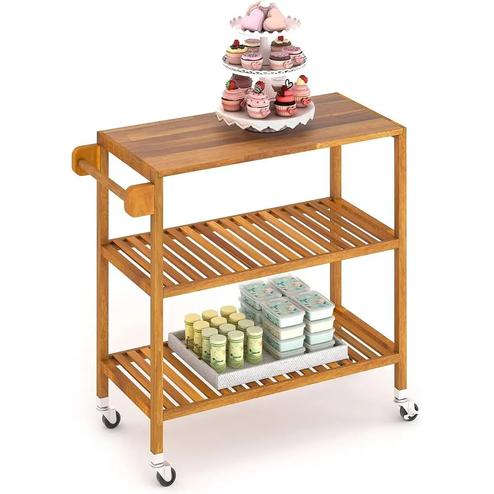 3-Tier Acacia Wood Kitchen Cart with Rolling Trolley and Towel Rack - Portable Storage Utility Cart
3-Tier Acacia Wood Kitchen Cart with Rolling Trolley and Towel Rack - Portable Storage Utility Cart