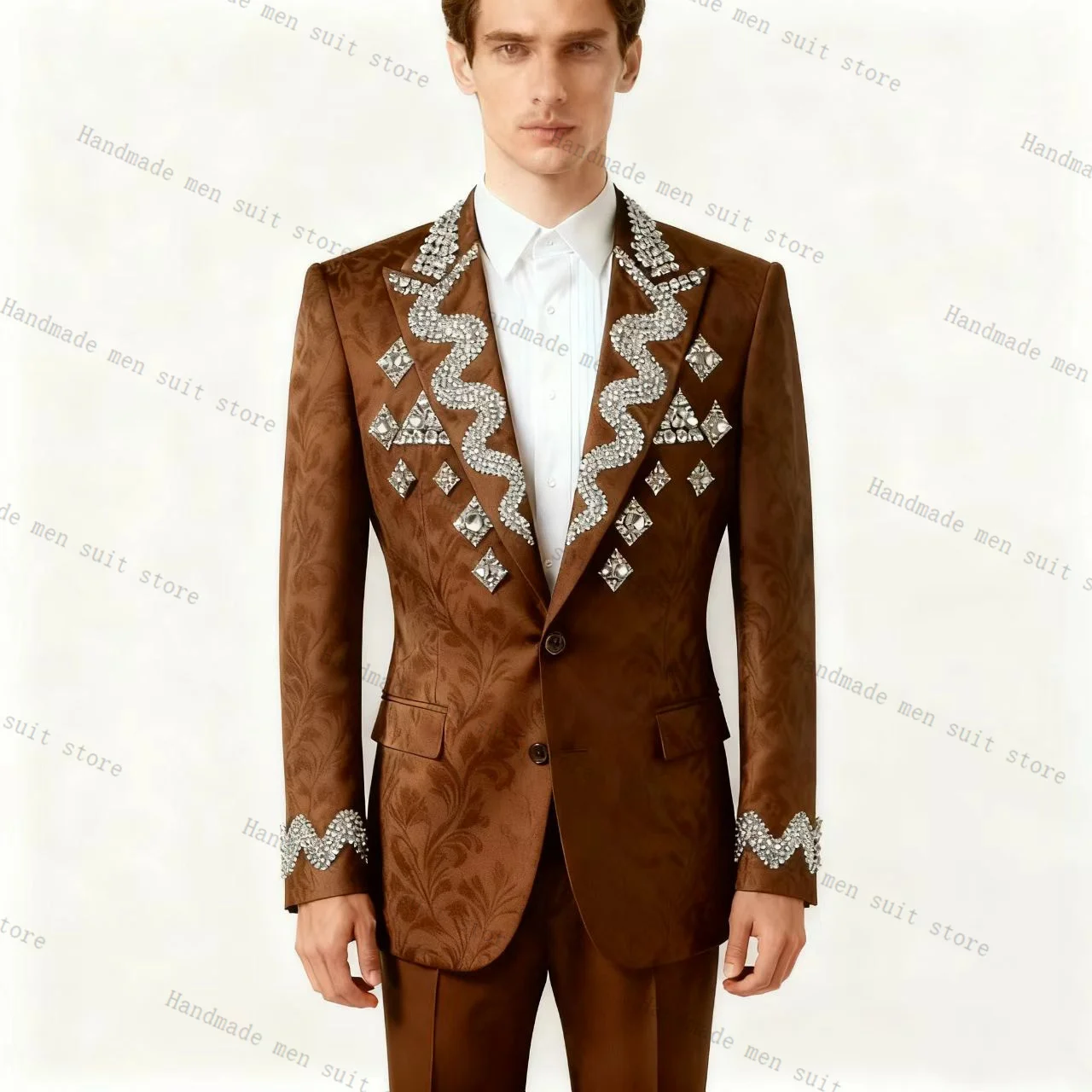 Jacquard Men Suit Set 2 Piece Brown Blazer+Pants Stone Prom Wedding Tuxedos Coat Cotton Customized Formal Office Business Jacket
Jacquard Men Suit Set 2 Piece Brown Blazer+Pants Stone Prom Wedding Tuxedos Coat Cotton Customized Formal Office Business Jacket