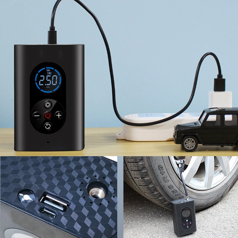 150PSI Car Air Inflator with LED Lamp Air Compressor Tyre Pump for Car Motorcycle Bicycle Tyre Ball Wireless Mini Auto Tire Pump
150PSI Car Air Inflator with LED Lamp Air Compressor Tyre Pump for Car Motorcycle Bicycle Tyre Ball Wireless Mini Auto Tire Pump