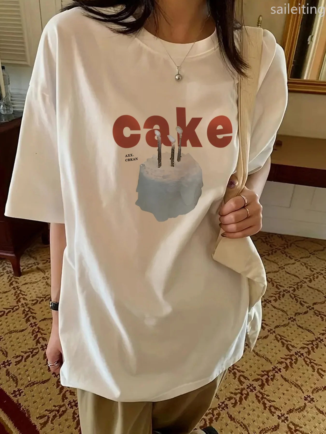 Women'S Casual Summer Cake Print T-Shirt Crew Neck Sleeve Harajuku Short Sleeve Casual Women's Clothing Street Aesthetic Clothes
Women'S Casual Summer Cake Print T-Shirt Crew Neck Sleeve Harajuku Short Sleeve Casual Women's Clothing Street Aesthetic Clothes