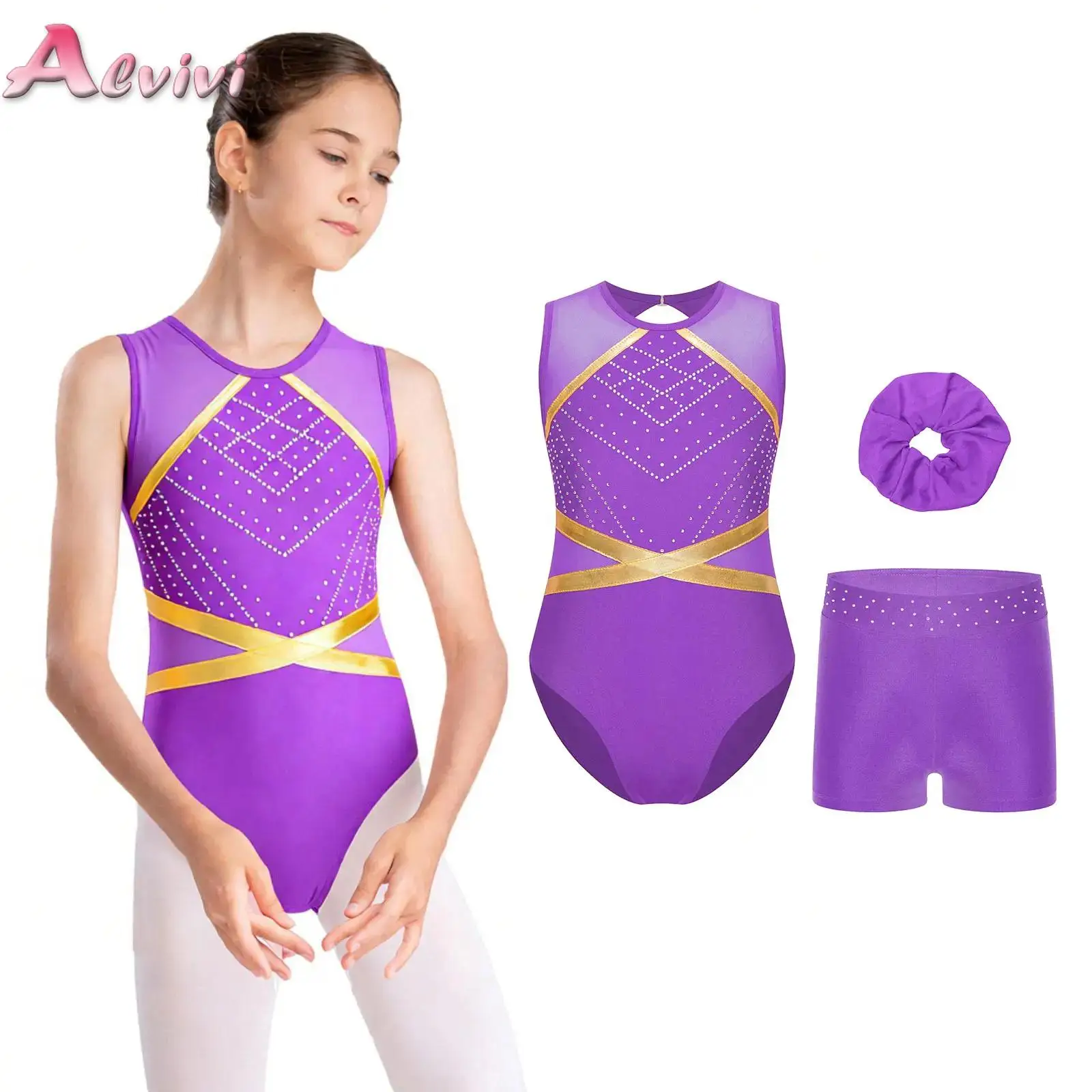 3Pcs/Set Kids Girls Gymnastics Outfit Patchwork Sleeveless Ballet Dance Leotard with Rhinestones Shorts and Hair Tie Sportswear
3Pcs/Set Kids Girls Gymnastics Outfit Patchwork Sleeveless Ballet Dance Leotard with Rhinestones Shorts and Hair Tie Sportswear