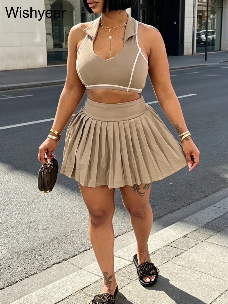 Summer Vacation Outfit for Women 2 Piece Set Sleeveless Crop Top and Pleated Skirt Comfortable Stylish for Beach and City Suits
Summer Vacation Outfit for Women 2 Piece Set Sleeveless Crop Top and Pleated Skirt Comfortable Stylish for Beach and City Suits