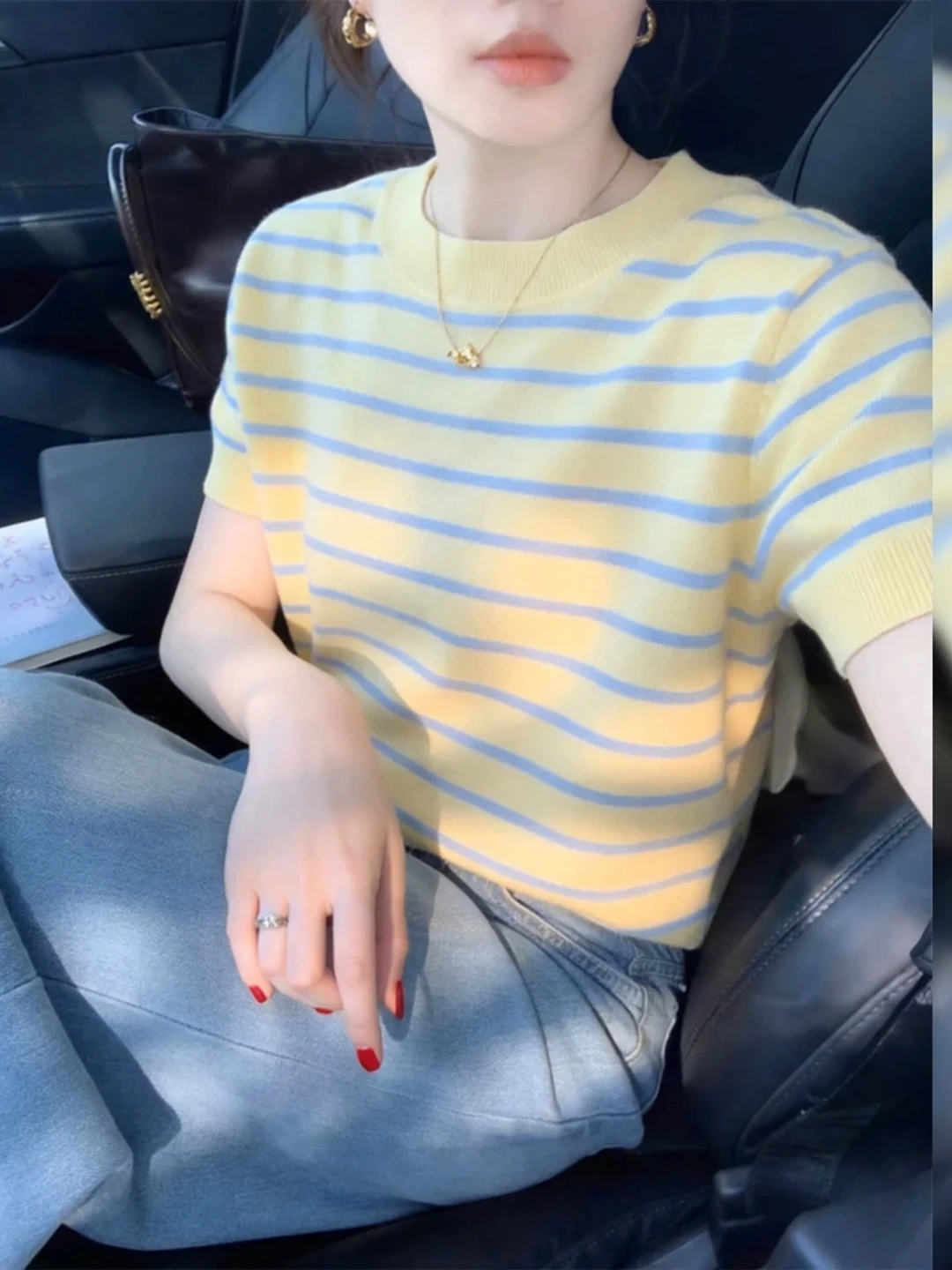Slimming Striped Knitted Short Sleeve T-Shirt Women's Summer plus Size Fashionable Casual round Neck Top for Younger Look
Slimming Striped Knitted Short Sleeve T-Shirt Women's Summer plus Size Fashionable Casual round Neck Top for Younger Look
