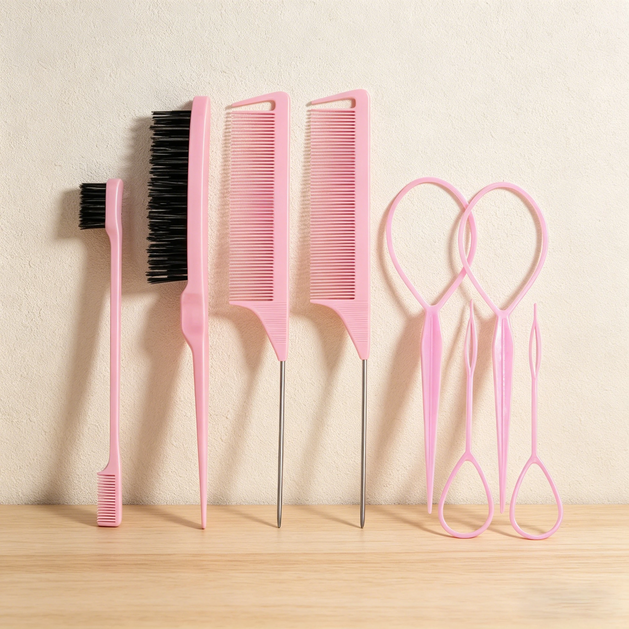 8-piece styling comb set, tear comb, pointed tail comb, edge brush, weaving tool, Special for real hair wigs
8-piece styling comb set, tear comb, pointed tail comb, edge brush, weaving tool, Special for real hair wigs