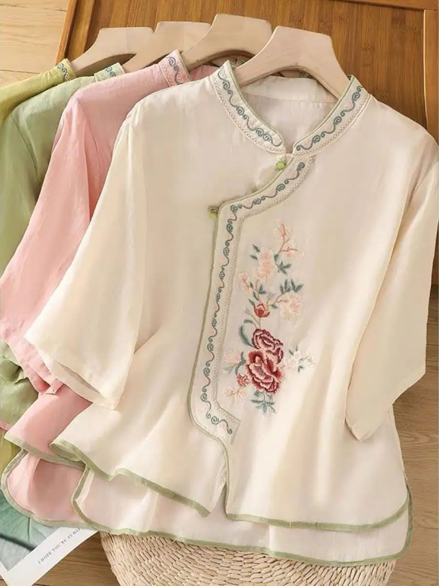 Retro Chinese Style Embroidered Cotton Linen Shirt Women's Summer New Style Zen Spirit Improved Tea Clothing Top
Retro Chinese Style Embroidered Cotton Linen Shirt Women's Summer New Style Zen Spirit Improved Tea Clothing Top