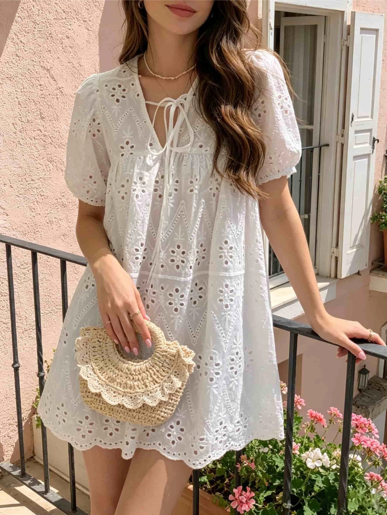 2026 New Summer French Style Hook Hollow Flower Lace Dress Loose Short Puff Sleeve White Blouse Ruffle V-neck Lace-up Belt Shirt
2026 New Summer French Style Hook Hollow Flower Lace Dress Loose Short Puff Sleeve White Blouse Ruffle V-neck Lace-up Belt Shirt