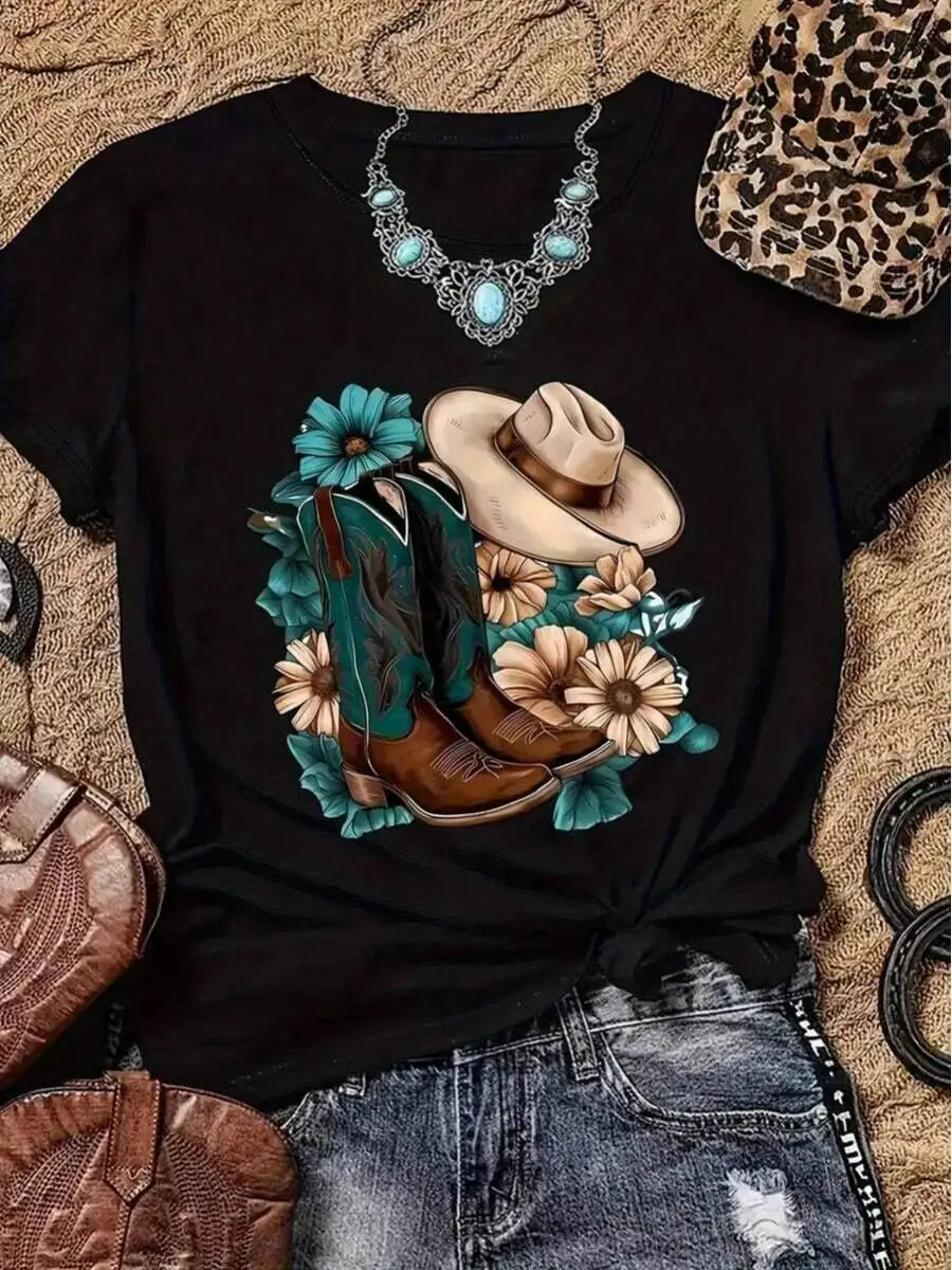 Western Floral Graphic Tee Women Crew Neck Short Sleeve Casual Top
Western Floral Graphic Tee Women Crew Neck Short Sleeve Casual Top