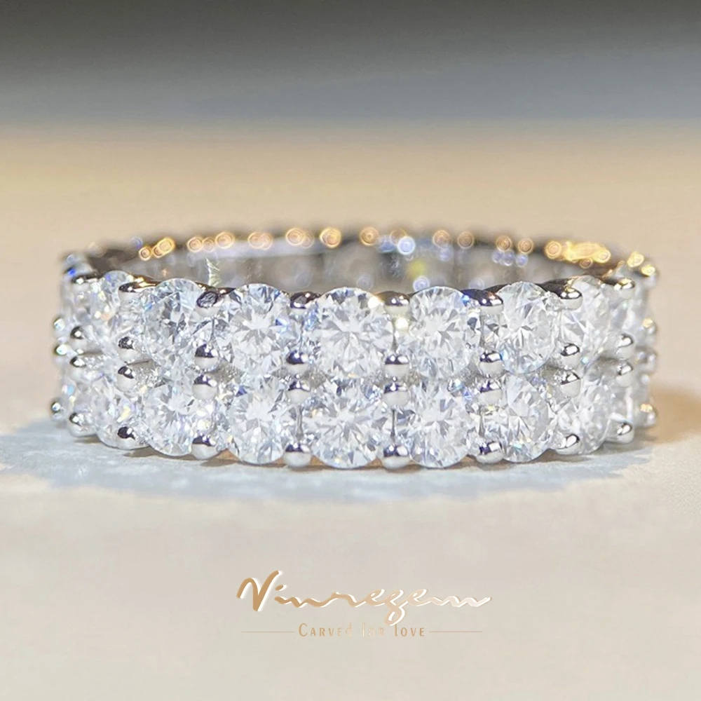 Vinregem Double Row 925 Sterling Silver 3EX VVS1 D Color Round Cut 3MM Real Moissanite Diamonds Ring Fine Jewelry Wedding Band
Vinregem Double Row 925 Sterling Silver 3EX VVS1 D Color Round Cut 3MM Real Moissanite Diamonds Ring Fine Jewelry Wedding Band