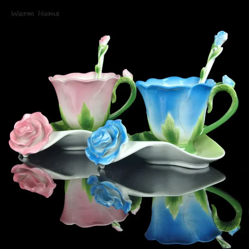 Creative Fashion 3D Rose Shape Flower Enamel Ceramic Tea Cup Saucer Spoon Set Porcelain Elegant Coffee Mug Valentine Day Gift
Creative Fashion 3D Rose Shape Flower Enamel Ceramic Tea Cup Saucer Spoon Set Porcelain Elegant Coffee Mug Valentine Day Gift