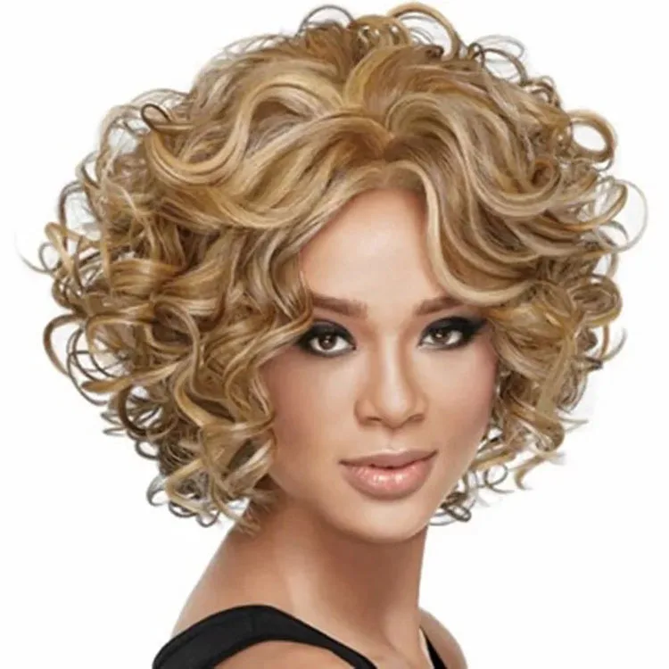 African Wigs for Women: Synthetic Short Curly Hair, European and American Fashion Puffy Explosion Head, Golden Curly Hair
African Wigs for Women: Synthetic Short Curly Hair, European and American Fashion Puffy Explosion Head, Golden Curly Hair