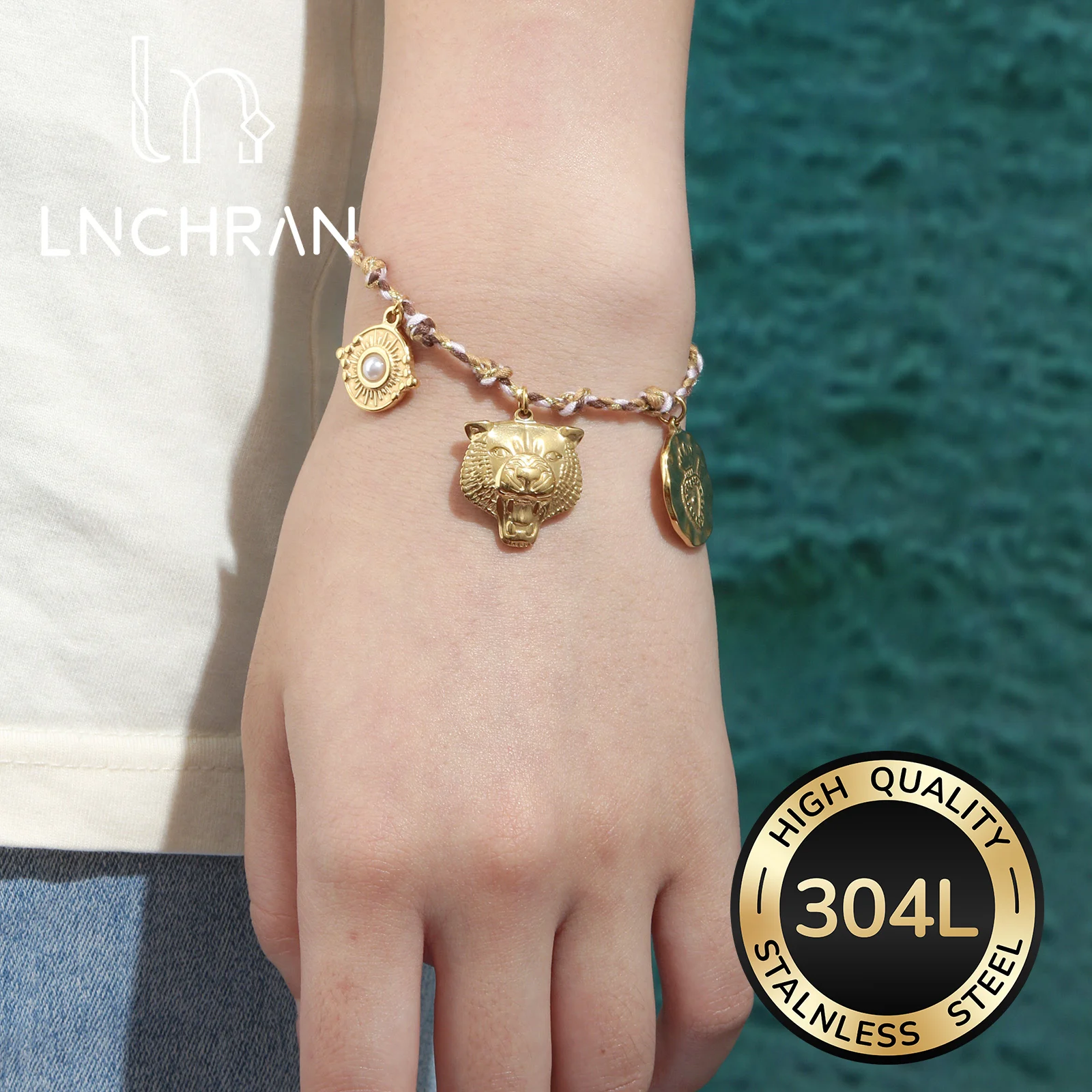 Golden Leopard Head Charm Braided Cord Bracelet with Extension Chain for Women
Golden Leopard Head Charm Braided Cord Bracelet with Extension Chain for Women