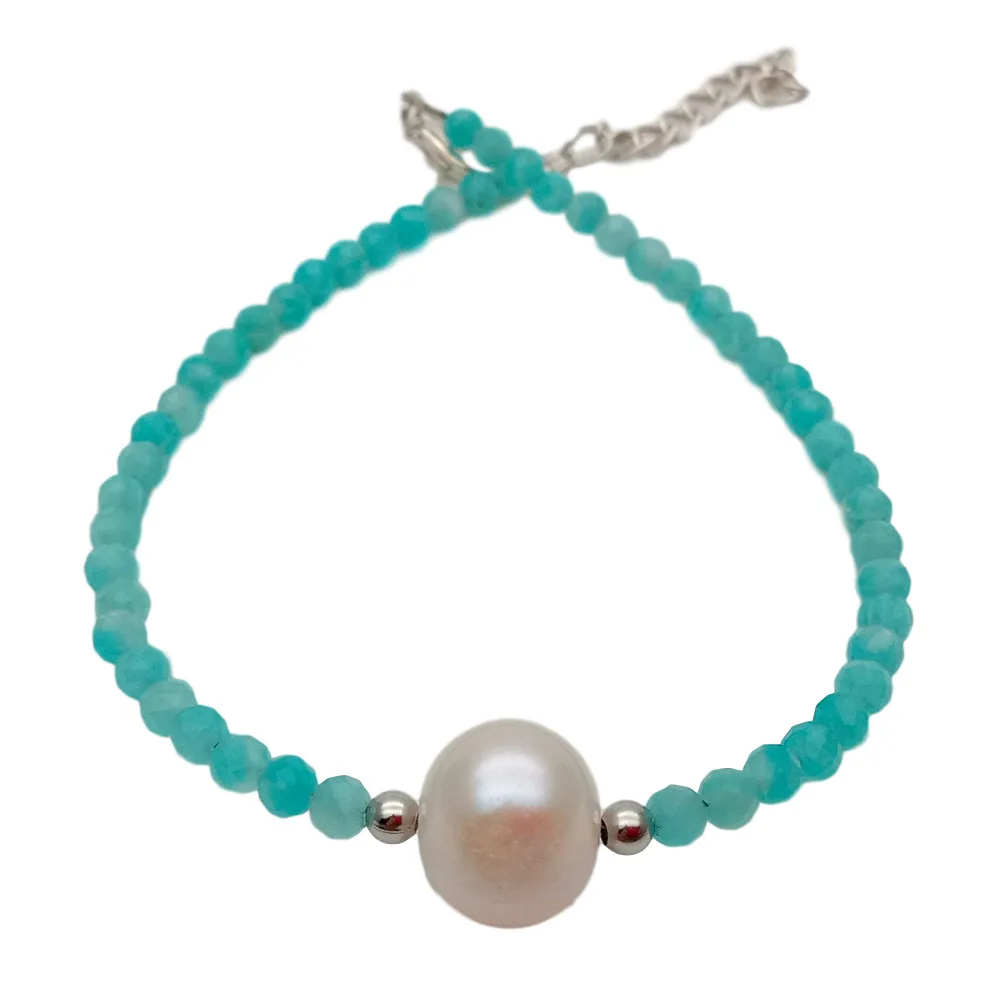Natural Green Peruvian Amazonite White Pearl Bracelet 8"
Natural Green Peruvian Amazonite White Pearl Bracelet 8"