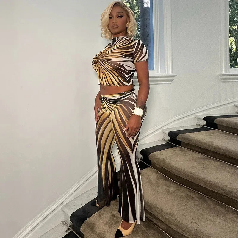 Panelled Stripe Print Sheer Mesh 2 Piece Set Women Sexy Short Sleeve Crop T-shirts Top + Slim Flare Pants Street Matching Suits
Panelled Stripe Print Sheer Mesh 2 Piece Set Women Sexy Short Sleeve Crop T-shirts Top + Slim Flare Pants Street Matching Suits