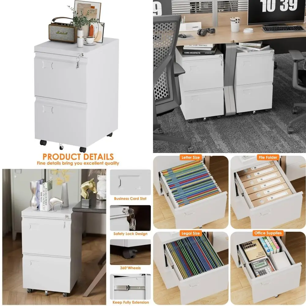 Metal Mobile File Cabinet with Lock, 2 Drawers for Office and Home, Legal/Letter Size, Under Desk Storage, W14.57x D17.36x H25.7
Metal Mobile File Cabinet with Lock, 2 Drawers for Office and Home, Legal/Letter Size, Under Desk Storage, W14.57x D17.36x H25.7