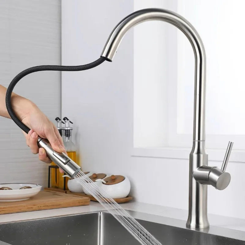 Black kitchen pull-out faucet, dual mode hot and cold water outlet faucet for vegetable washing basin, kitchen faucet
Black kitchen pull-out faucet, dual mode hot and cold water outlet faucet for vegetable washing basin, kitchen faucet