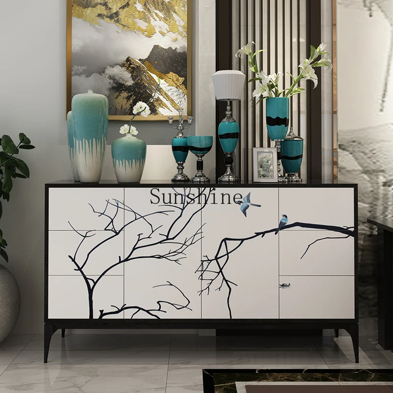 New Chinese style dining side tea cabinet solid wood foyer hand-painted Zen furniture
New Chinese style dining side tea cabinet solid wood foyer hand-painted Zen furniture