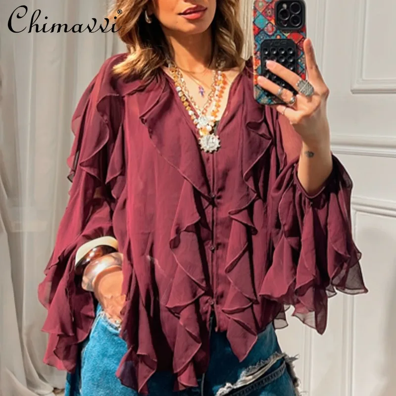 Europe America 2025 Summer New High-end Ruffle Edge Loose Slim-fitting Shirt Top For Women
Europe America 2025 Summer New High-end Ruffle Edge Loose Slim-fitting Shirt Top For Women