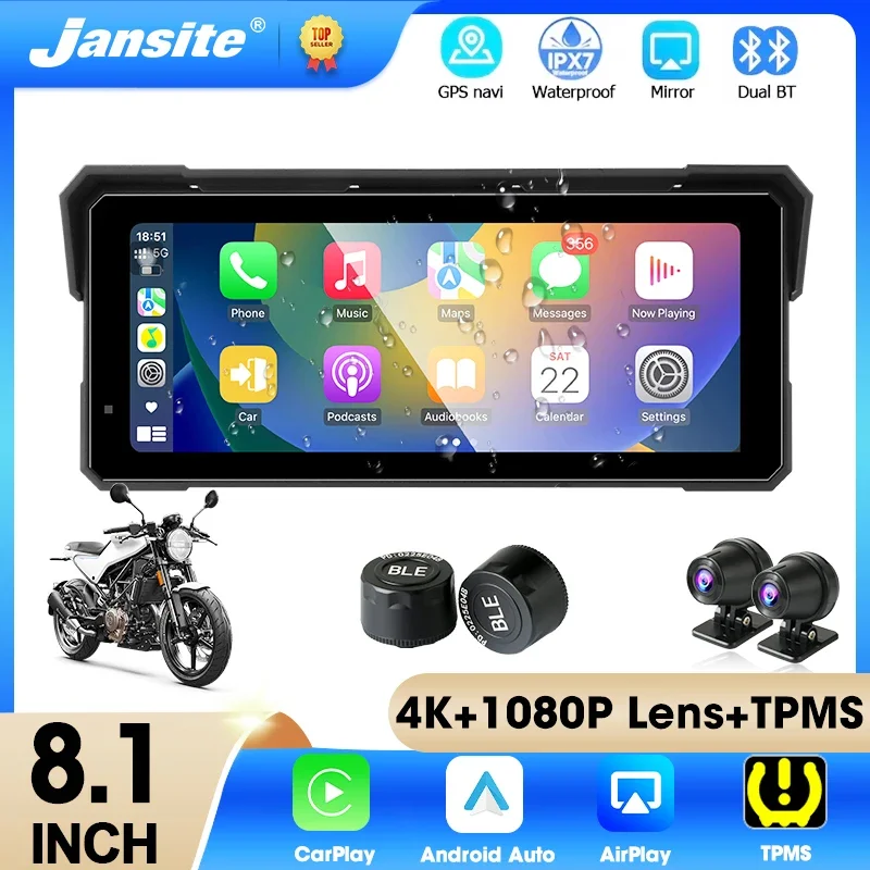 8.1" Motorcycle GPS Navigation Wireless Carplay Android Auto IPX7 Waterproof Drive Recorder Bluetooth5.0 Support 4K+1080P/TPMS
8.1" Motorcycle GPS Navigation Wireless Carplay Android Auto IPX7 Waterproof Drive Recorder Bluetooth5.0 Support 4K+1080P/TPMS