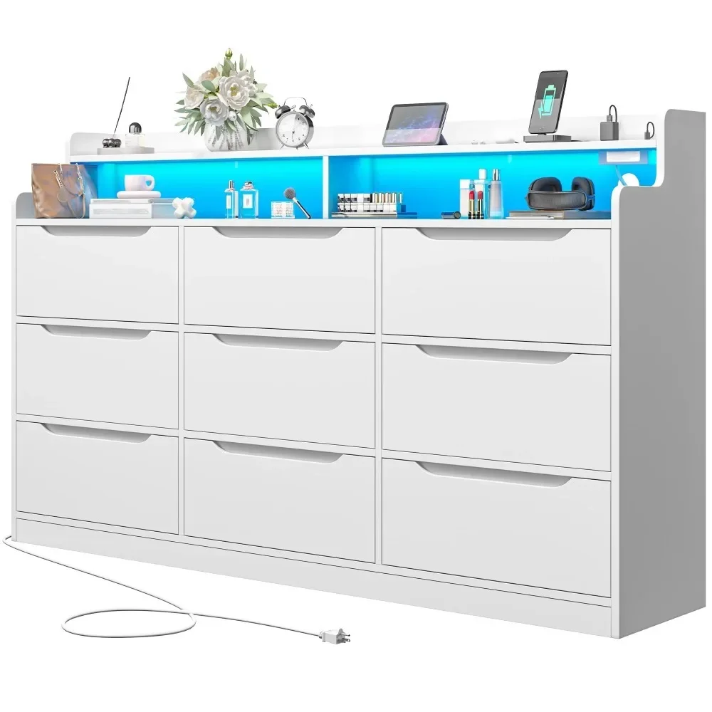 Modern chest of drawers, 9 Drawer Dressers for Bedroom with LED Light, Wood Chests of Drawers with Charging Station
Modern chest of drawers, 9 Drawer Dressers for Bedroom with LED Light, Wood Chests of Drawers with Charging Station