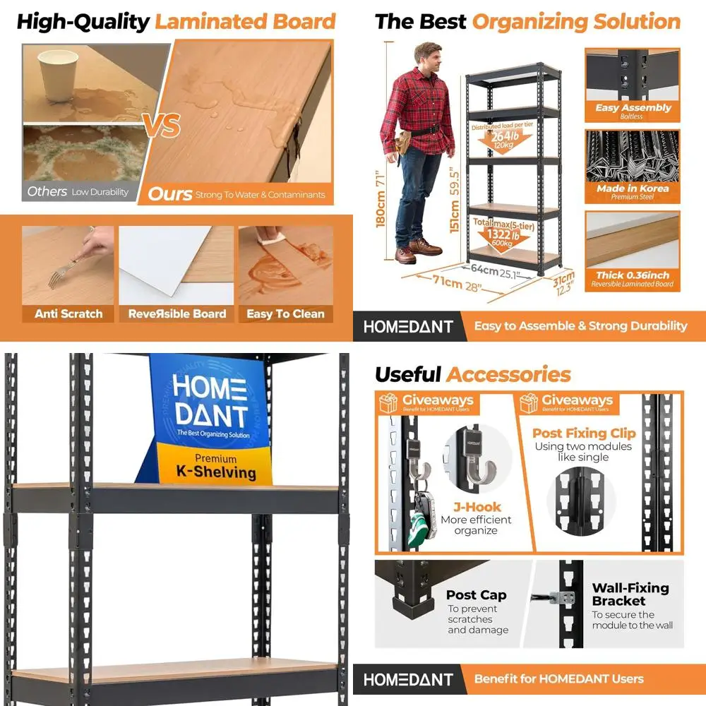 Heavy-Duty Adjustable Metal Storage Shelves - 28W Laminated Boltless Rack for Garage, Pantry, Kitchen (Black)
Heavy-Duty Adjustable Metal Storage Shelves - 28W Laminated Boltless Rack for Garage, Pantry, Kitchen (Black)