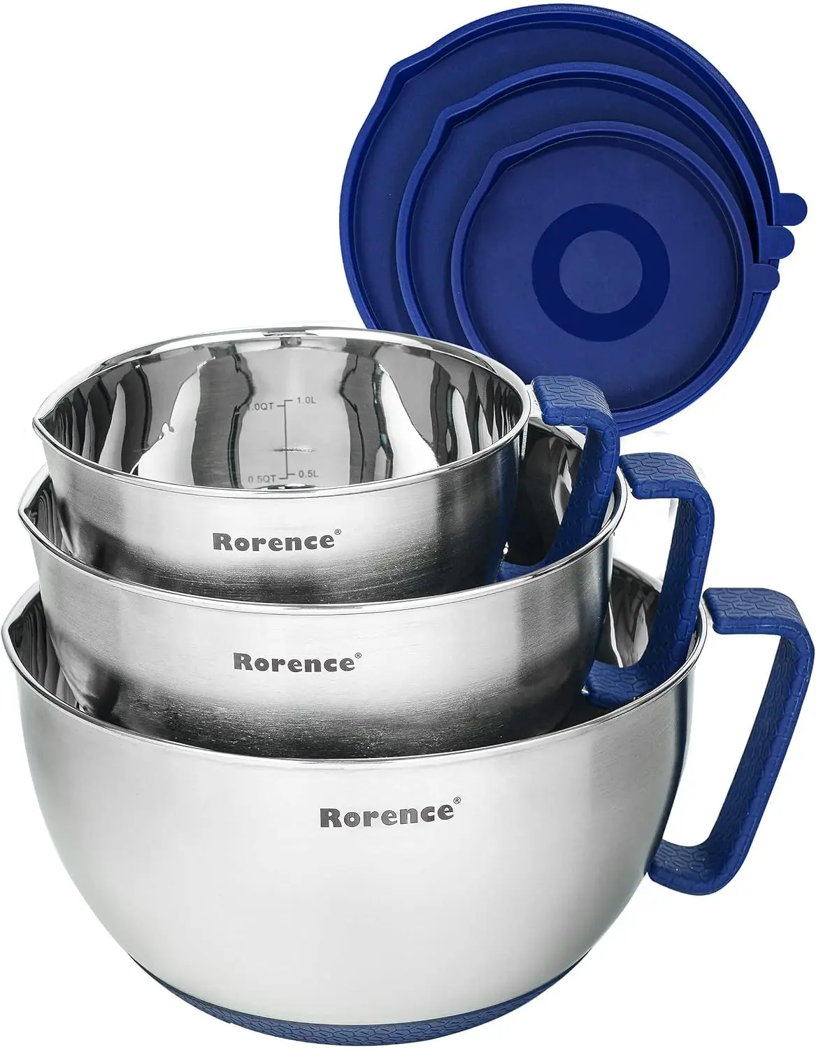 Stainless Steel Mixing Bowls Set with Non-Slip Bottom, Pour Spout, and Lids - Set of 3 - Blue
Stainless Steel Mixing Bowls Set with Non-Slip Bottom, Pour Spout, and Lids - Set of 3 - Blue