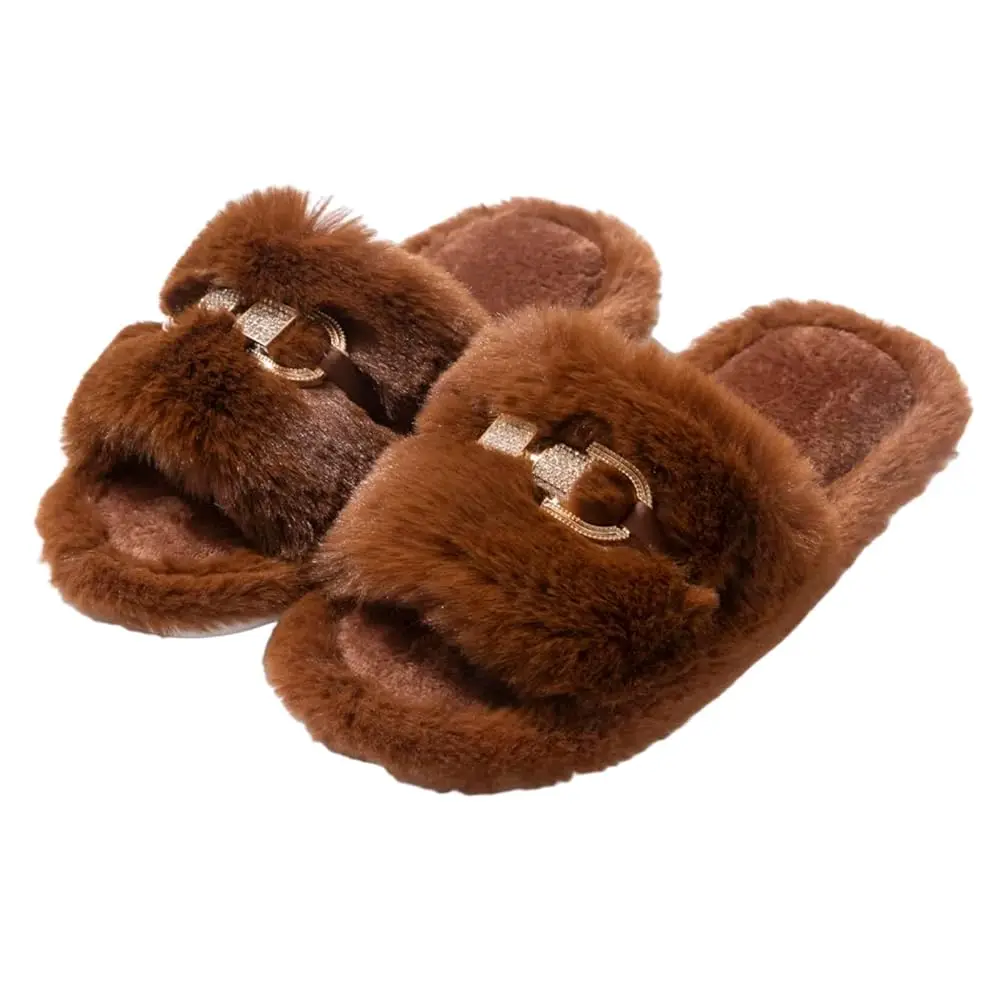 Women's Fluff Slippers Open Toe with Golden Chain Strap - Soft Fleece Lining, Non-Slip Rubber Sole, Stylish All-Season Indoor
Women's Fluff Slippers Open Toe with Golden Chain Strap - Soft Fleece Lining, Non-Slip Rubber Sole, Stylish All-Season Indoor