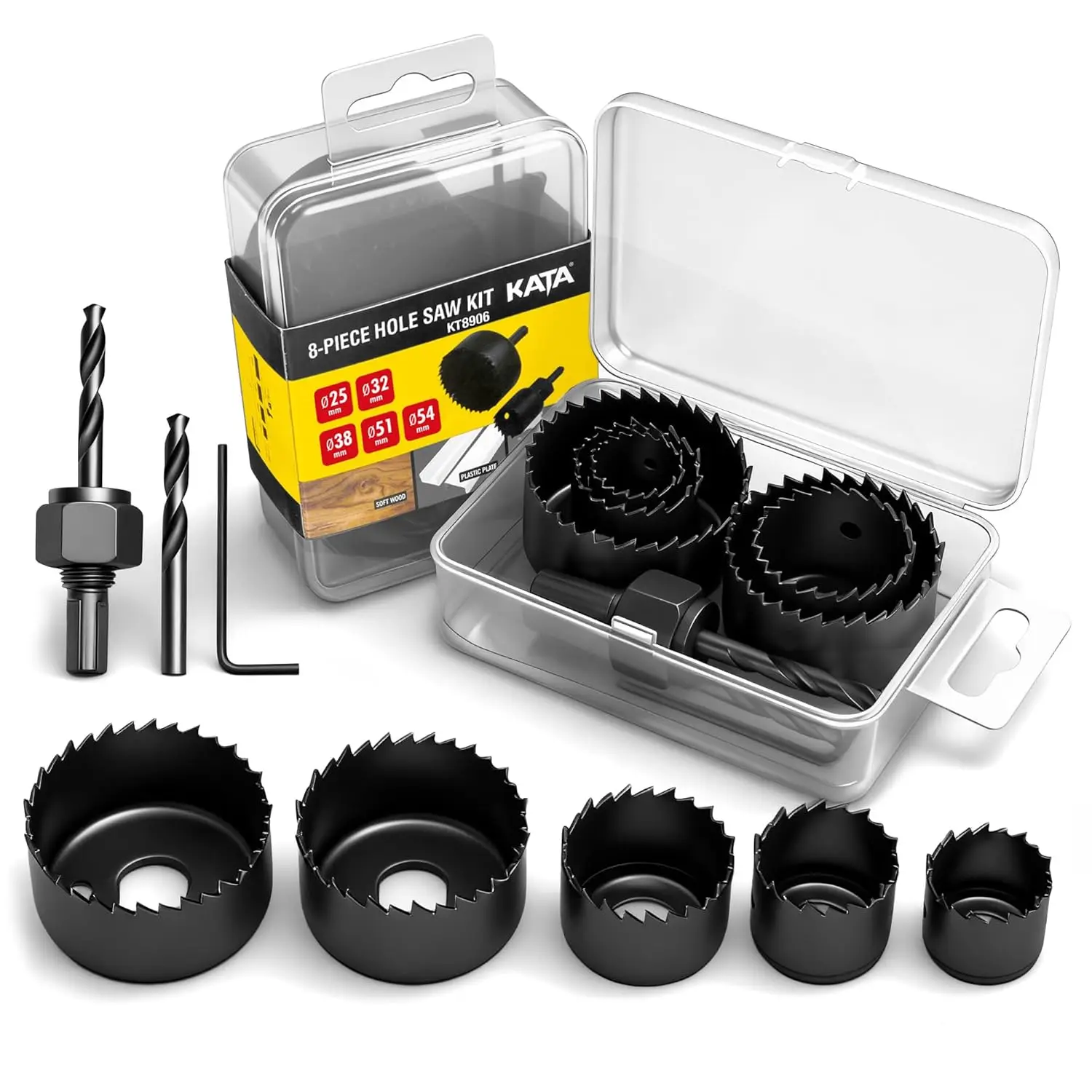 8PCS Hole Saw Kit 1' to 2-1/8'(25-54mm) Hole Saw Set in Case with Mandrels and Hex Key for Soft Wood, PVC Board, Plywood
8PCS Hole Saw Kit 1' to 2-1/8'(25-54mm) Hole Saw Set in Case with Mandrels and Hex Key for Soft Wood, PVC Board, Plywood