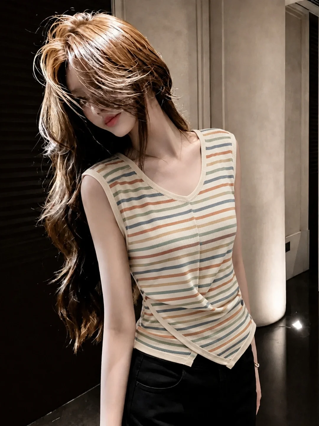 Korean Style Sweet Cross Waist Stripes Sleeveless Vest Summer Ice Silk Knitted Top Soft Small Shirt Casual Slim Fit
Korean Style Sweet Cross Waist Stripes Sleeveless Vest Summer Ice Silk Knitted Top Soft Small Shirt Casual Slim Fit