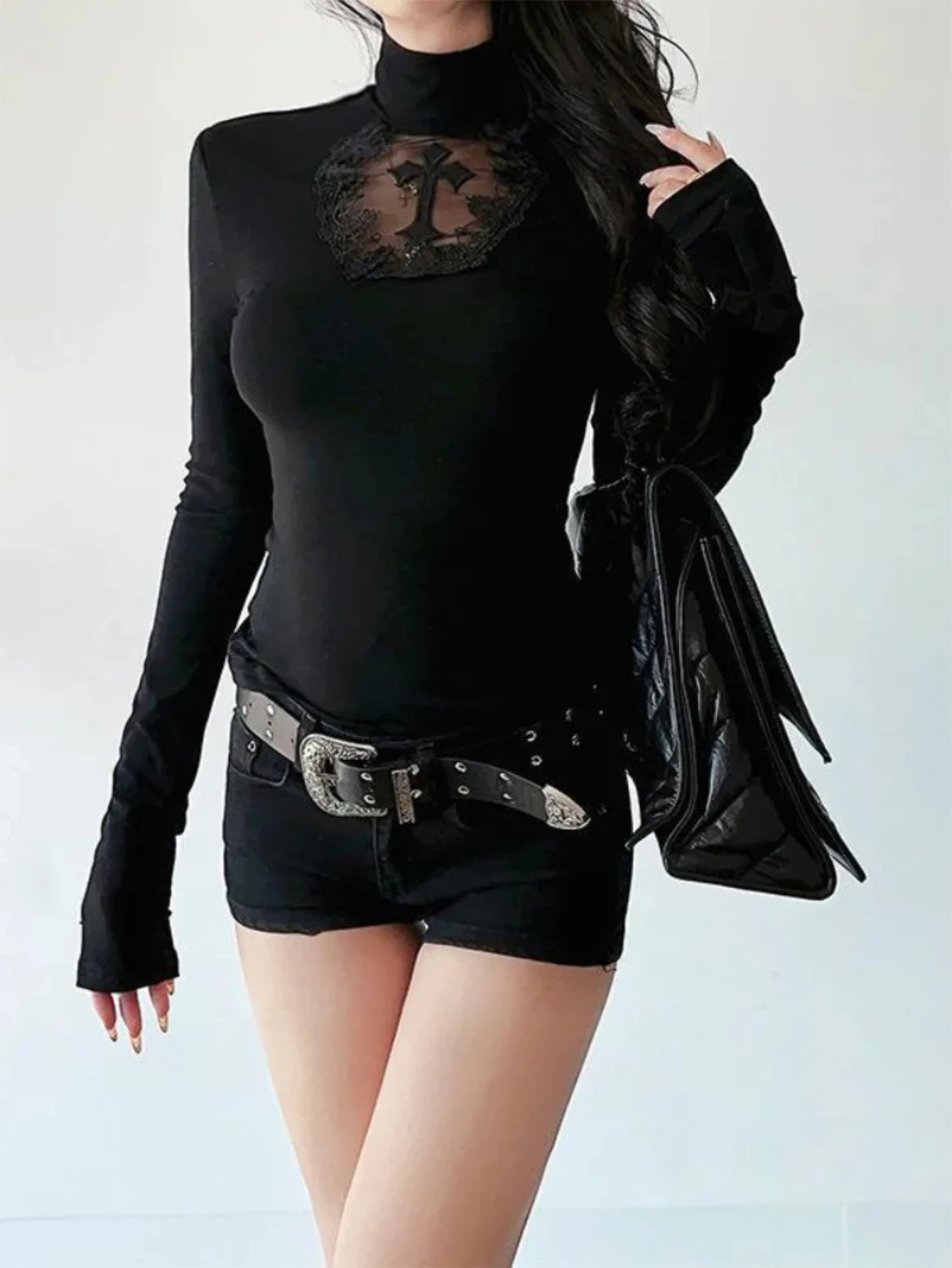 T-shirt Girls TopsTurtleneck Top Y2k Clothes Black Gothic Cross Hollow Slimming Bottom T Shirt for Women Long Sleeve Sexy
T-shirt Girls TopsTurtleneck Top Y2k Clothes Black Gothic Cross Hollow Slimming Bottom T Shirt for Women Long Sleeve Sexy