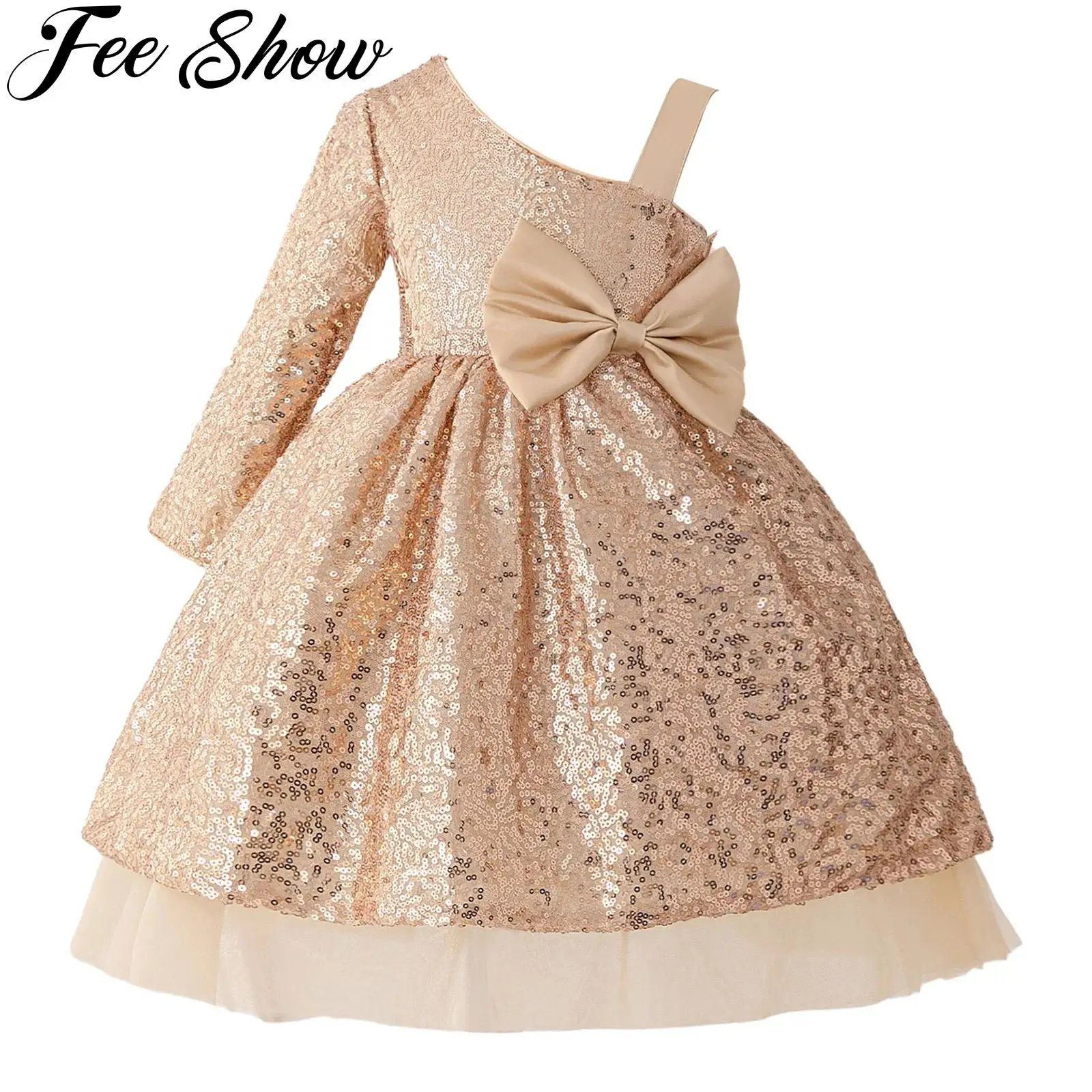 Kids Girls Party Princess Dress One-Shoulder Sequins Bowknot Tulle Dresses Gown for Birthday Wedding Pageant Banquet Celebration
Kids Girls Party Princess Dress One-Shoulder Sequins Bowknot Tulle Dresses Gown for Birthday Wedding Pageant Banquet Celebration