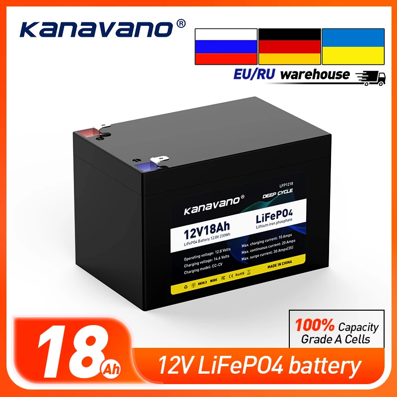 Kanavano Lifepo4 12V 18Ah Rechargeable Battery Pack For Solar Energy Storage Systems Deep Cycle Battery With 2A EU/US Charger
Kanavano Lifepo4 12V 18Ah Rechargeable Battery Pack For Solar Energy Storage Systems Deep Cycle Battery With 2A EU/US Charger