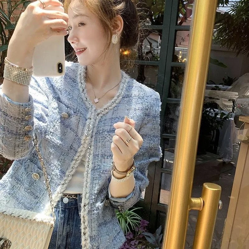 Women Korean Chic Cropped Tweed Jacket New Spring Autumn Elegant Ladies Long Sleeve Vintage Coats Female O-Neck Outerwear E181
Women Korean Chic Cropped Tweed Jacket New Spring Autumn Elegant Ladies Long Sleeve Vintage Coats Female O-Neck Outerwear E181