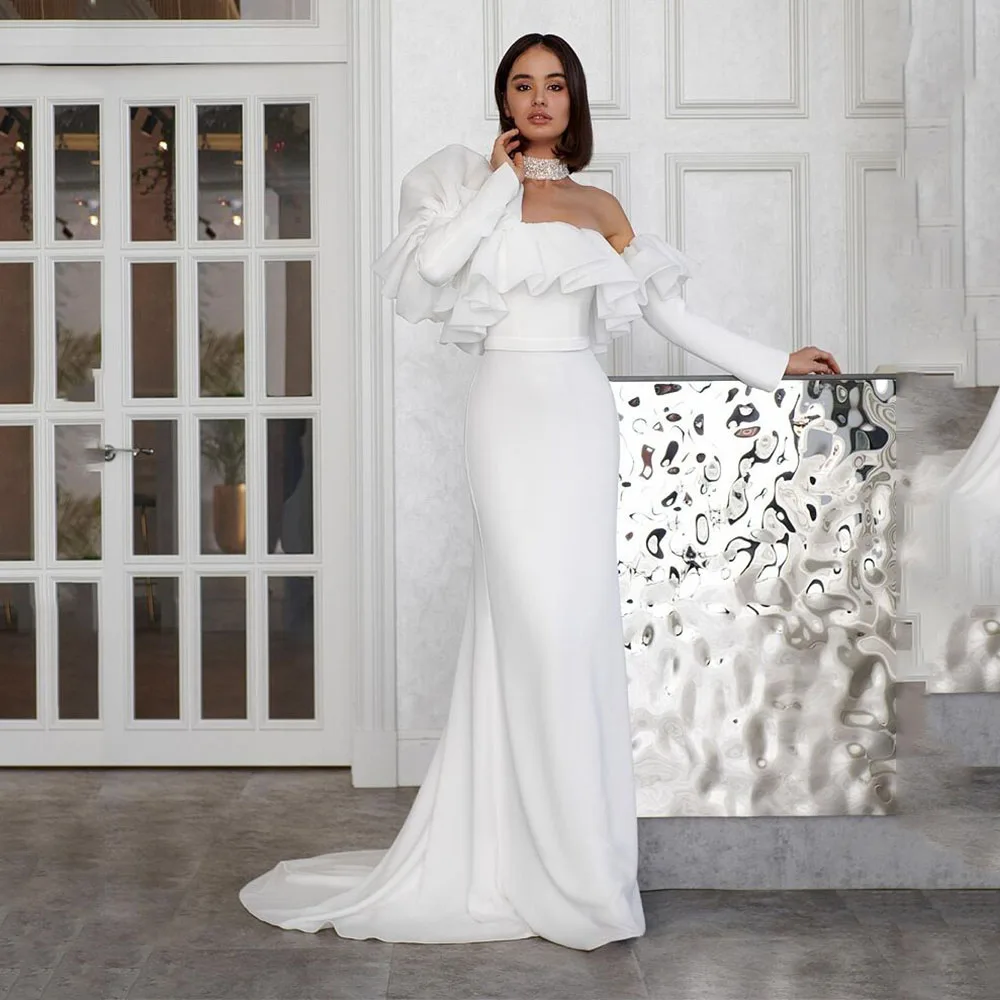 Mermaid Ivory Bridal Dress Strapless Ruffles Wedding Gowns Floor Length Wedding Dress Sweep Train Dress With Detachable Sleeves
Mermaid Ivory Bridal Dress Strapless Ruffles Wedding Gowns Floor Length Wedding Dress Sweep Train Dress With Detachable Sleeves
