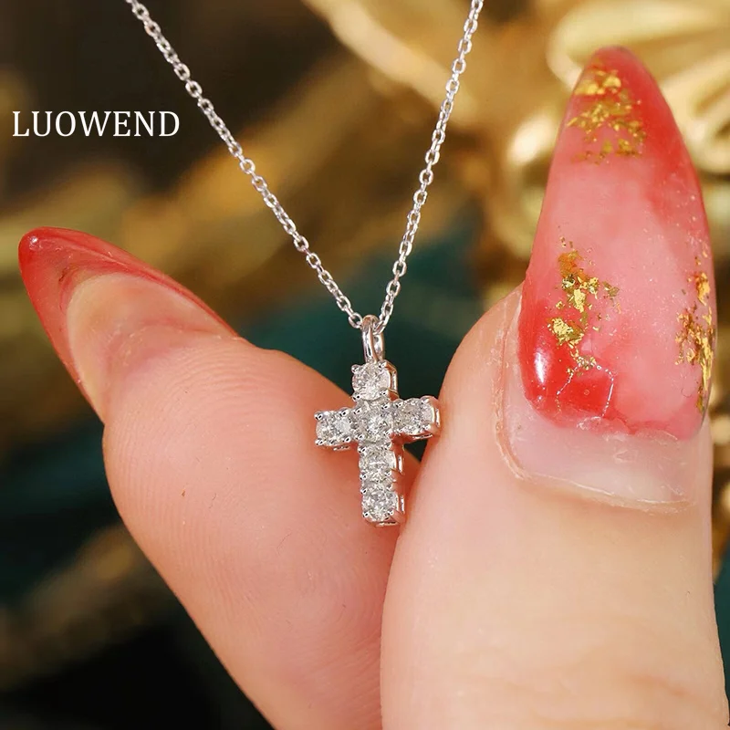LUOWEND 100% ожерелье из белого золота 18 карат, элегантный кулон с крестом, 0,20 карата, ожерелье из настоящего натурального бриллианта для женщин, подарок на день рождения
LUOWEND 100% ожерелье из белого золота 18 карат, элегантный кулон с крестом, 0,20 карата, ожерелье из настоящего натурального бриллианта для женщин, подарок на день рождения