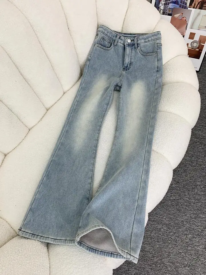 High Waist Fleece Lined Bootcut Jeans Women's Slim Fit Autumn Winter New Style American Retro Washed Denim Pants
High Waist Fleece Lined Bootcut Jeans Women's Slim Fit Autumn Winter New Style American Retro Washed Denim Pants