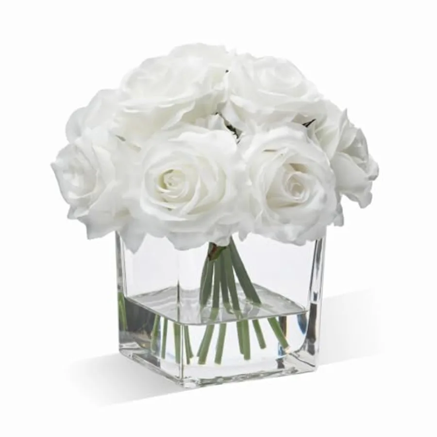 Rose Artificial Flowers in Vase with Faux Water, White Silk Rose Table Centerpieces for Home Coffee Table Decor, Fake Roses Flo
Rose Artificial Flowers in Vase with Faux Water, White Silk Rose Table Centerpieces for Home Coffee Table Decor, Fake Roses Flo