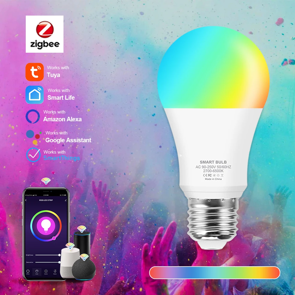 Zigbee E27 Smart Control Lamp RGB+WW+W Colorful Changing Bulb LED Lampada Works with Hne SmartThings Tuya Alexa Google Assistant
Zigbee E27 Smart Control Lamp RGB+WW+W Colorful Changing Bulb LED Lampada Works with Hne SmartThings Tuya Alexa Google Assistant