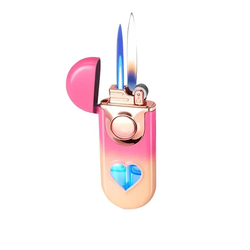 Gas Heart Window Double Flame Butane Lighter Metal Cigarette Pink Lighter Windproof Cool Lighters Smoking Accessories
Gas Heart Window Double Flame Butane Lighter Metal Cigarette Pink Lighter Windproof Cool Lighters Smoking Accessories