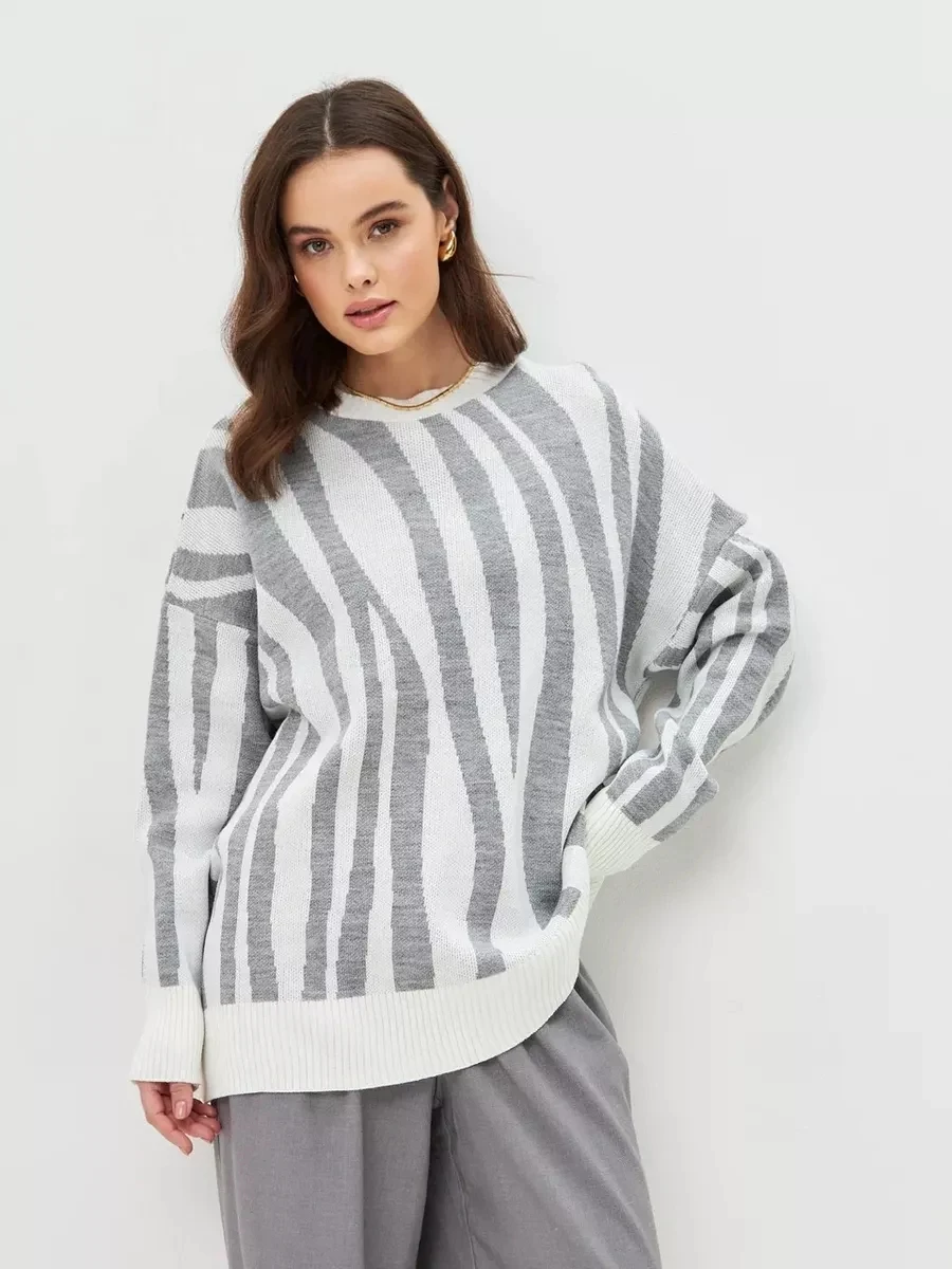 Women's Fashion Casual Oversized Knitted Striped Sweater Women's Casual Loose Long Sleeve Striped Printed Pullover Sweater
Women's Fashion Casual Oversized Knitted Striped Sweater Women's Casual Loose Long Sleeve Striped Printed Pullover Sweater