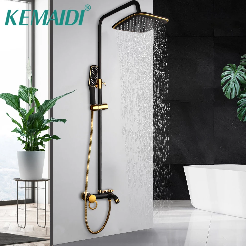 KEMAIDI Bathroom Rainfall Shower System Bathtub Shower Faucet Mixer Shower Set Black Golden W/ Hand Spray Tap Set
KEMAIDI Bathroom Rainfall Shower System Bathtub Shower Faucet Mixer Shower Set Black Golden W/ Hand Spray Tap Set