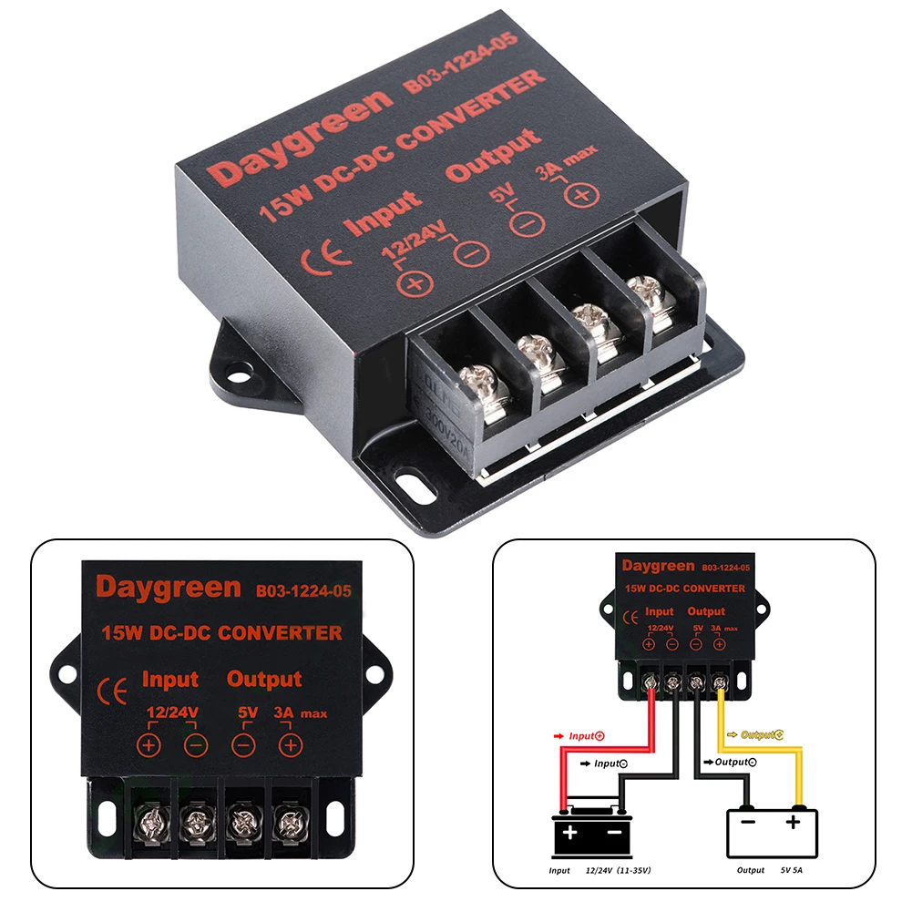 Voltage Regulator DC 12V 24V to 5V 3A 15W Power Converter High Efficiency Waterproof Over Temperature Protection
Voltage Regulator DC 12V 24V to 5V 3A 15W Power Converter High Efficiency Waterproof Over Temperature Protection