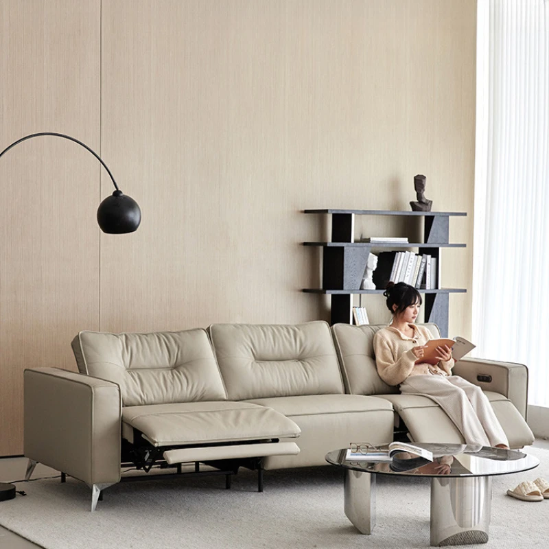 Genuine leather electric functional sofa, small living room, high-end and adjustable cowhide leather sofa with adjustable top
Genuine leather electric functional sofa, small living room, high-end and adjustable cowhide leather sofa with adjustable top