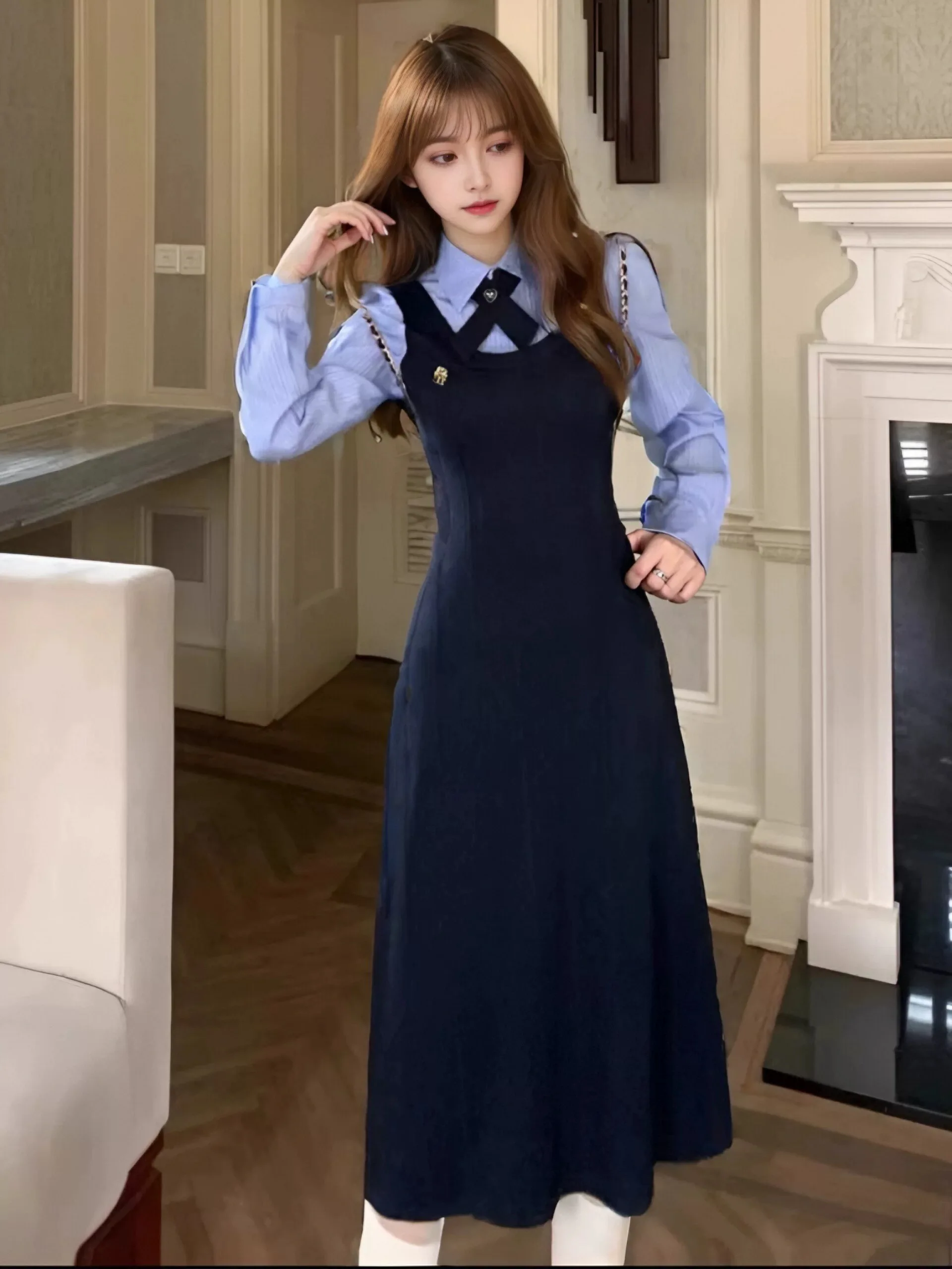 Early Spring Long Sleeve School Style Dress Women's 2026 Trendy Campus Look Fake Two-Piece Blouse Skirt Set Collar
Early Spring Long Sleeve School Style Dress Women's 2026 Trendy Campus Look Fake Two-Piece Blouse Skirt Set Collar