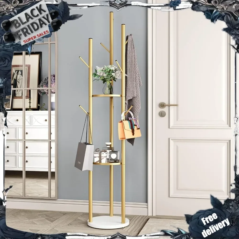 Gold Coat Rack Stand, Metal Coat Racks Tree Hanger Freestanding with 3 Storage Shelves and 9 High-grade Hooks
Gold Coat Rack Stand, Metal Coat Racks Tree Hanger Freestanding with 3 Storage Shelves and 9 High-grade Hooks