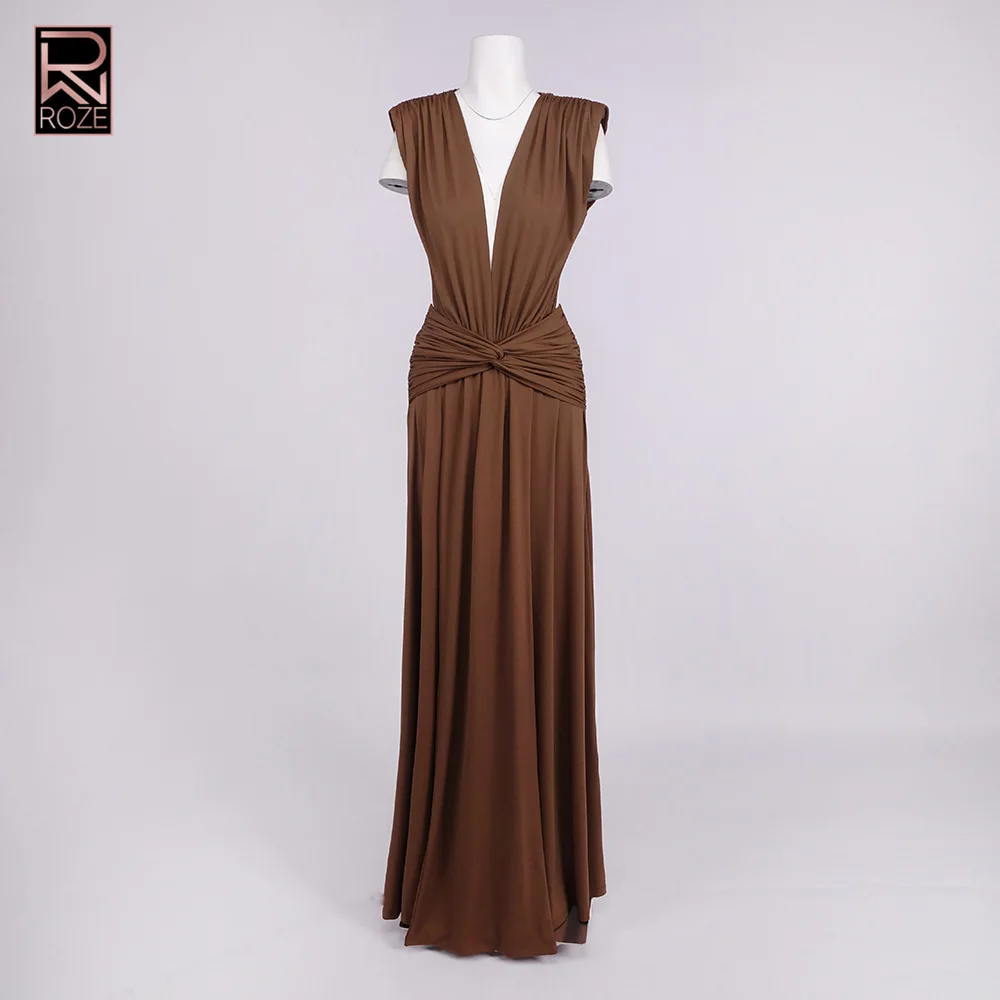 Deep V Backless Twist Knot Waist Belt Dress, Brown Flowy Elegant Midi Dress for Office Commute & Date Night, Long Dress
Deep V Backless Twist Knot Waist Belt Dress, Brown Flowy Elegant Midi Dress for Office Commute & Date Night, Long Dress