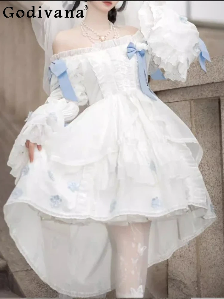 New Elegant White Slash Neck Jacquard Cute Fairy Lolita Dress Fashion High Waist A-line Sweet Party Irregular Princess Dresses
New Elegant White Slash Neck Jacquard Cute Fairy Lolita Dress Fashion High Waist A-line Sweet Party Irregular Princess Dresses