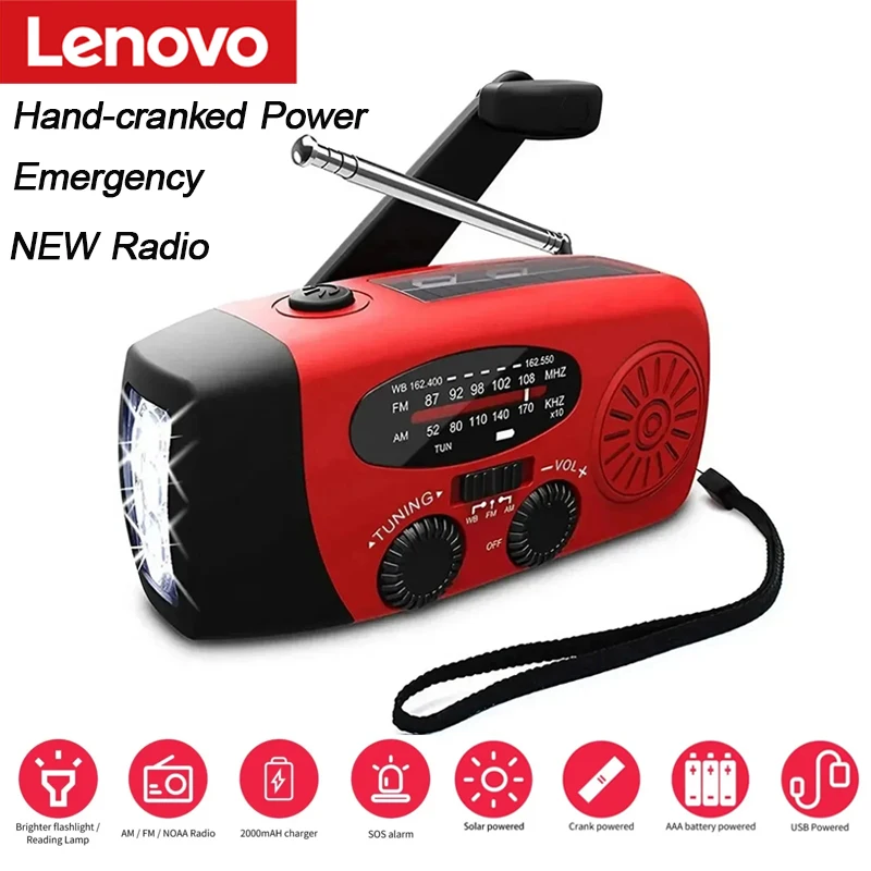 Lenovo Emergency Radio with LED Lights Hand-crank Generator Solar Charging Outdoor Travel Portable USB Rechargeable FM/AM Radio
Lenovo Emergency Radio with LED Lights Hand-crank Generator Solar Charging Outdoor Travel Portable USB Rechargeable FM/AM Radio